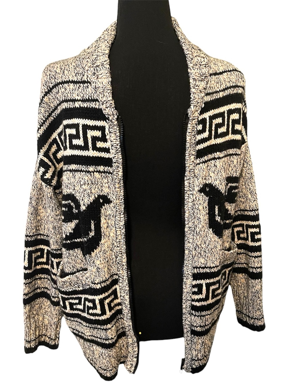 Obey Black and Cream Patterned Zip-Up Sweater Jacket - Picture 2 of 7
